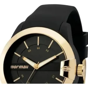 Relógio de pulso Mormaii MOPC21JAG/8P com corria de poliuretaneo cor preto - bisel dourado - Imagem 2