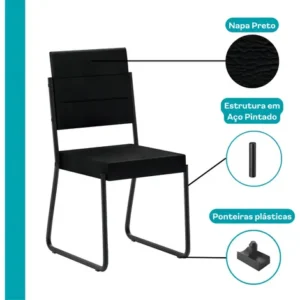 Conjunto Sala De Jantar Carraro Com Mesa E 6 Cadeiras Preto Fenix Carraro - Imagem 12