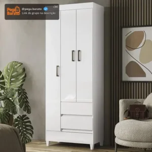 Guarda Roupa Solteiro 70cm 3 Portas Thales Branco S01 - Imagem 1