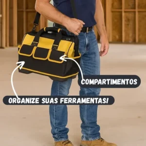 Bolsa Ferramentas Grande Reforçada Manutenção Eletricista Com Alça Amarela 16 Divisões Fundo Rígido - Imagem 4