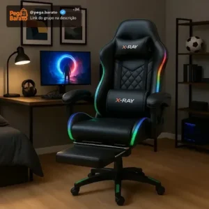 Cadeira gamer e escritório x-ray fit com led rgb ergonômica cor preta material do estofamento couro sintético - Imagem 1
