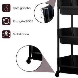 Carrinho Organizador Multiuso Cozinha Banheiro 3 Prateleiras - Imagem 6