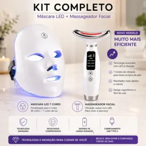 Kit Máscara Led Fototerapia 7 Cores + Massageador Facial Pro - Imagem 3