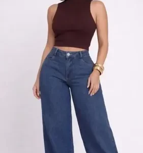 Calça Jeans Wide Leg Feminina Cintura Alta Sem Lycra Stillge - Imagem 13