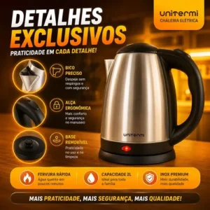 Chaleira Elétrica Jarra Inox 1.8l Ferve Água Rápido Café Chá - Imagem 8