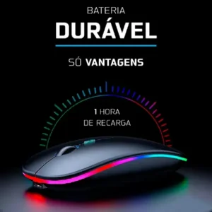 Mouse Sem Fio Recarregável Wireless Optico Led Rgb Ergonômico Sem Fio Para Pc Desktop Notebook Tablet Smartphone Homeroarte Preto - Imagem 5