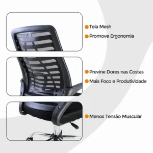 Cadeira De Escritório Esteirinha Mesh Giratória E Ergonômica - Imagem 7