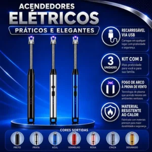 Kit 3 Acendedor Elétrico Recarregável Usb Para Fogão Plasma - Imagem 2
