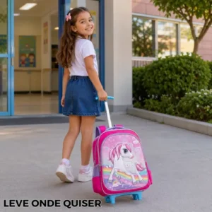 Kit Mochila Unicórnio 3d Rodinha 3 Peças Rosa - Imagem 9