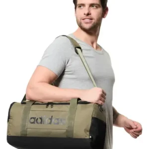 Mala Duffel Pequena Linear Feminino E Masculino adidas Cor Olive Strata / Black Desenho do tecido Liso - Imagem 4