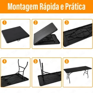 Yab - Mesa Dobrável 1,80 M Vira Maleta C/ Alça Resistente Camping Praia Premium Área Externa/interna 180cm Portátil - Cor Preto Amadeirado - Imagem 9