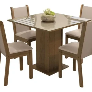 Sala De Jantar Mesa Tampo De Vidro 4 Cadeiras Tifani Madesa Cor Rustic/Crema/Sintético Bege XMMDJA040165 - Imagem 3