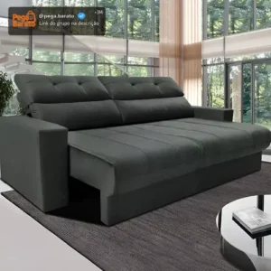 Sofá 3 Lugares Clean Retrátil Reclinável Cama Inbox - Cinza - Liso - Imagem 1