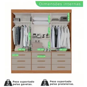 Guarda Roupa Casal 3 Portas 9 Gavetas Luana Sallêto Móveis - Imagem 3