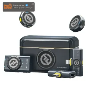 Microfone Lapela Hollyland Lark M2 Mini Combo Duplo USB-C, Lightning e Camera preto - Imagem 1