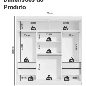 Guarda-roupa Casal Armário Quarto Reno Madesa 3 Portas De Correr Esp Branco 1095H91E - Imagem 4
