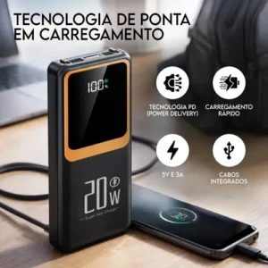 Carregador Portátil Power Bank Turbo 20000mah 22.5w Universal Para iPhone Samsung Motorlola Xiaomi Com Display Digital Preto ou Branco- Hardline - Imagem 3