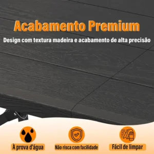 Yab - Mesa Dobrável 1,80 M Vira Maleta C/ Alça Resistente Camping Praia Premium Área Externa/interna 180cm Portátil - Cor Preto Amadeirado - Imagem 3