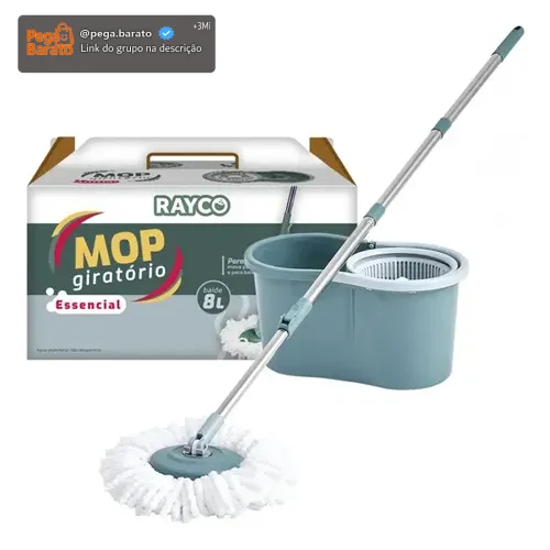 Mop Giratório Rayco com Balde de Aço 8L e Cabo Ajustável