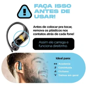 Fone de Ouvido Bluetooth TWS Esportivo com Gancho para Academia e Corrida - Imagem 3