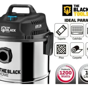 Aspirador De Pó E Água Inox Turbo 12 Litros 1200w Com Soprador E Bico Extratora Multiuso Tbac120 The Black Tools - Imagem 6