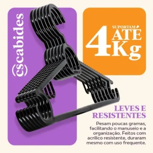 Kit 60 Cabides Pretos Adulto Antideslizante Reforçado Roupas - Imagem 3