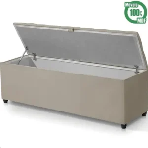 Recamier Calçadeira Baú Estofado Solteiro Berlim 0,80cm Bege - Imagem 3