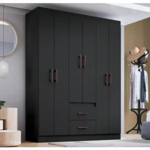 Guarda Roupa Solteiro 6 Portas 2 Gavetas Sidney Doripel Cor Preto - Imagem 3