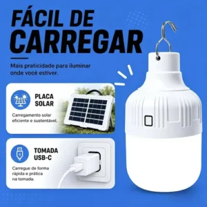Lampião Lampada Led Portátil Recarregável Com Placa Solar usb Ideal Para Camping Barraca Pesca Jardim Cellulari - Imagem 5