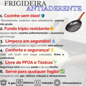 Frigideira Cerâmica 24cm Grande Premium Antiaderente Fogão Cooktop Indução Elétrico Gás Panela Frita Sem Óleo Não Gruda - Imagem 3