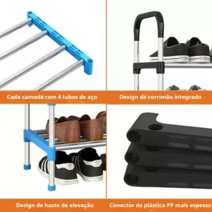 Rack Vertical Sapateira 5 Prateleiras 15 Pares Aço Inox Cor - Imagem 12