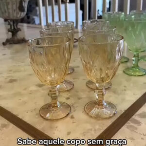 Jogo 6 Taças De Vidro Âmbar Diamond 300ml Para Água Vinho Suco Conjunto De Taças Bico De Jaca Elegante Para Mesa Posta Jantar Servir Buffet Tattoo Style - Imagem 2