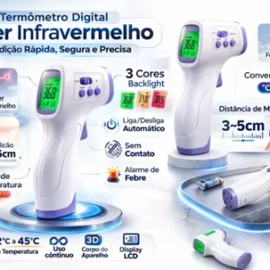 Termômetro Infravermelho Sem Contato Digital Medição Rápida Alta Precisão Display Lcd Memória Alarme Sensor Davely - Imagem 3
