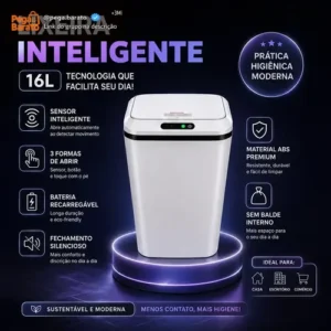 Lixeira Automática Sensor Inteligente Recarregável USB para Escritório e Casa - Imagem 1