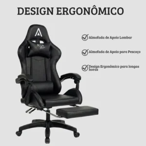 Cadeira Gamer Ergonômica Alpha Rija de Couro Sintético Preta - Imagem 6