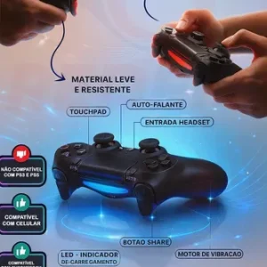 Controle Sem Fio Bluetooth Para Ps4 Videogame Joystick Tv Samsung Pc P4 Ps 4 Dual Shock Manete Pc Gamer Controle Bluetooth Tv Smart Sem Fio Celular Headset Com P2 Cor Preto - Marca REDFIN - Imagem 8