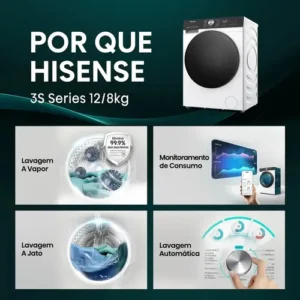 Lava e Seca Hisense 3S Branca 12kg / 8kg Inverter 16 programas 110V com Wi-Fi WD3S1243BW1 - Imagem 2