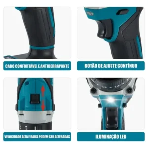 Parafusadeira Furadeira Impacto 13mm Brushless 21v 2 Bateria - Imagem 3