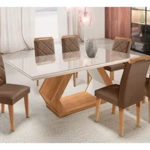 Mesa Alvorada 180 Tp Mdf Vidro Canto Reto 6 Cadeiras Rufato - Imagem 2