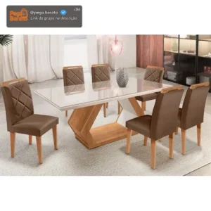 Mesa Alvorada 180 Tp Mdf Vidro Canto Reto 6 Cadeiras Rufato - Imagem 1
