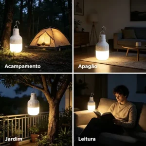 Lampião Lampada Led Portátil Recarregável Com Placa Solar usb Ideal Para Camping Barraca Pesca Jardim Cellulari - Imagem 6