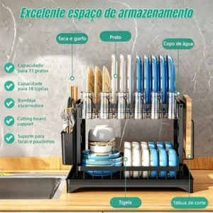 Escorredor De Louça dois andares para Prato Talheres Bancada Secador Organizador cozinha drenagem automatica 360° VAVICHICA - Imagem 6