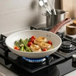 Frigideira De Indução Cerâmica Não Gruda Antiaderente Frita Sem Óleo Grande Fogão A Gás Indução Cooktop Elétrico Panela 24cm Creme Pítia - Imagem 1