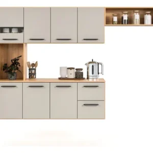 Armário de Cozinha Completa Aéreo 7 Portas e 2 Gavetas Planejada Suspenso Branco Off White Carvalho Nature Amadeirado - Imagem 3