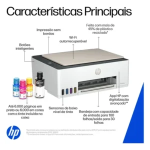 Impressora multifuncional HP Smart Tank 583 Colorida 1 USB 2.0 de alta velocidade (dispositivo); 1 porta Wi-Fi 802.11b/g/n; 1 Wi-Fi Direct -100 a 240 VCA - Imagem 11