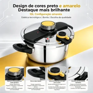 Panela De Pressão 10l, Válvulas Reguladoras De Pressão Dupla - Imagem 3