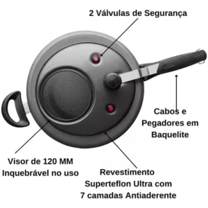 Panela De Pressão MTA 6 Litros Antiaderente Com Visor Fechamento Externo Grafite - Imagem 7