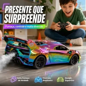Carrinho Controle Remoto Recarregável Grande Solta Fumaça Luzes Farol Esportivo Cor Metalizado Led Drift Hyper Atacarejo Kids - Imagem 6
