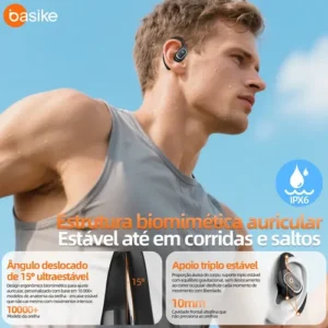 Basike Fone De Ouvido Bluetooth 6.0 Esportivo Sem Fio Gancho Intra-auricular,estéreo,Com display Led, Tws, Ipx5, Enc, Suporta Chamadas De Voz, Compatível Android E Ios, Cor Preto - Imagem 4