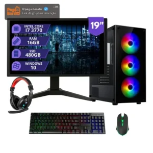 Pc Gamer Completo I7 3.4ghz 16gb Ssd 480gb 500w Monitor 19 - Imagem 1